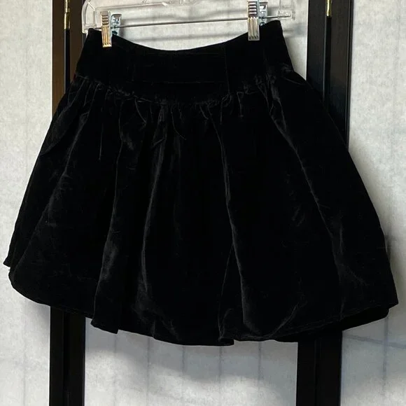 Velveteen Wide Waistband Poufy Gathered Mini Skirt Attached Shorts Skating Cheer - Picture 4 of 13